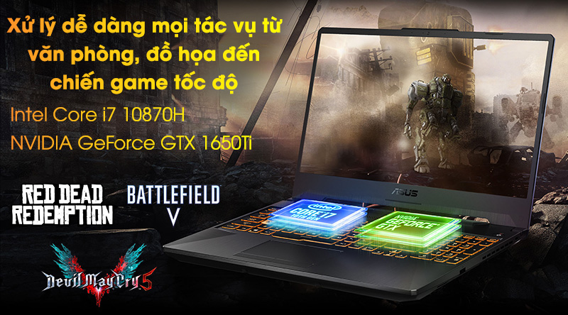 Laptop Asus TUF Gaming FX506LI i7 10870H/8GB/512GB/144Hz/4GB GTX1650Ti/Win10 (HN096T)