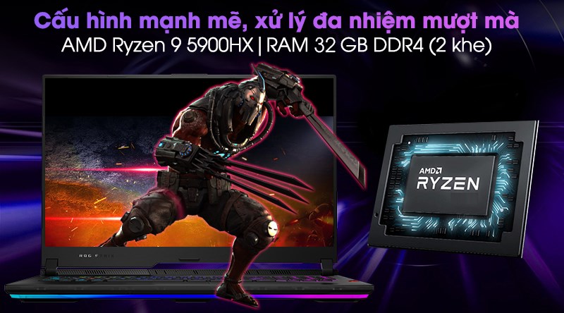 Laptop Asus Rog Strix Scar 17 G733Q R9 5900HX/32GB/1TB SSD/16GB RTX3080/Balo/Chuột/Win10 (HG021T) - 3