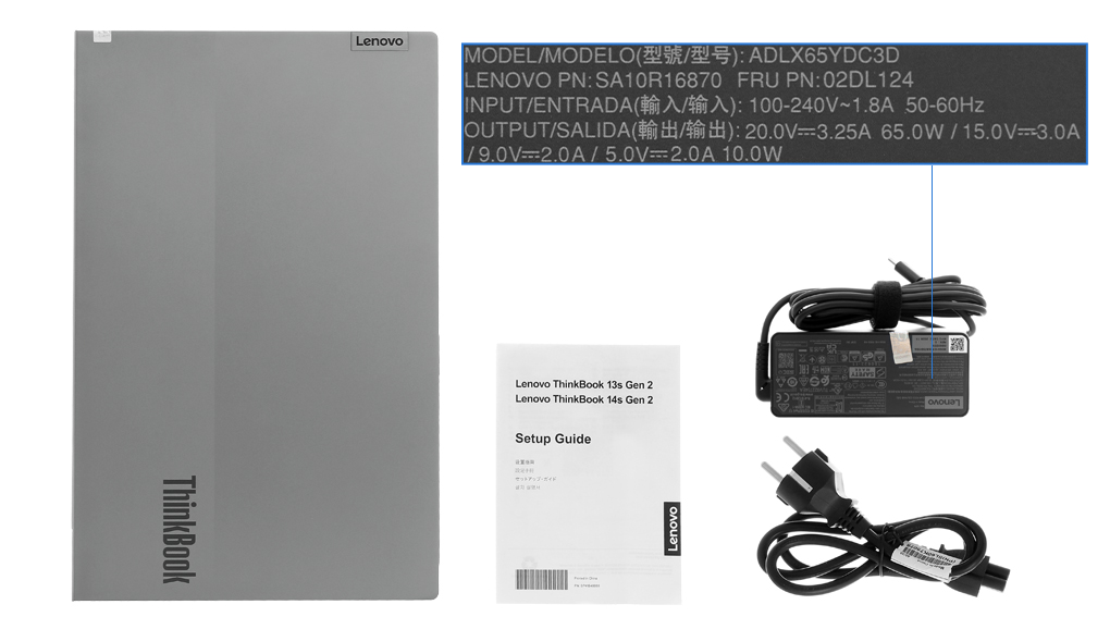 Bộ sản phẩm gồm: Dây nguồn, Sách hướng dẫn, Thùng máy, Sạc Laptop Lenovo ( 65W USB-C )