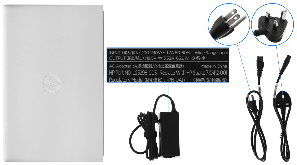 Bộ sản phẩm gồm: Dây nguồn ( 2 dây ) , Sách hướng dẫn, Thùng máy, Sạc Laptop HP