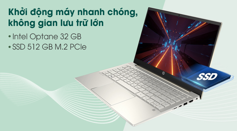 Laptop HP Pavilion 14 dv0010TU i5 1135G7/8GB/32GB+512GB/Office H&S2019/Win10 (2D7A9PA)