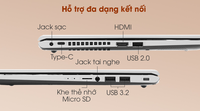 Laptop Asus VivoBook X415JA i5 (EK090T) - Kết nối Laptop Asus VivoBook X415JA i5 (EK090T) - Kết nối