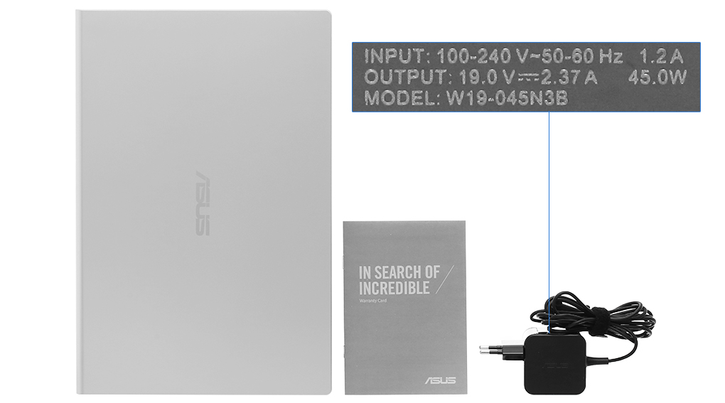 Bộ sản phẩm gồm: Sách hướng dẫn, Thùng máy, Sạc Laptop Asus