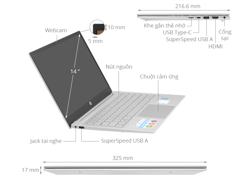 HP Pavilion 14 dv0041TU i3 1115G4/4GB/256GB/Office H&S2019/Win10 (2H3L0PA)