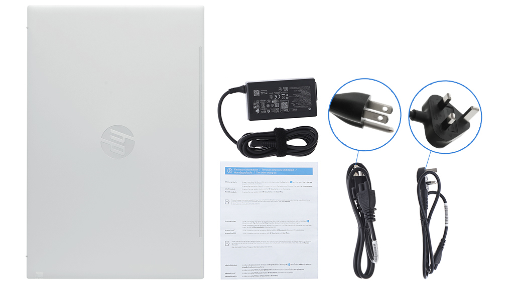 Bộ sản phẩm gồm: Dây nguồn ( 2 dây ) , Sách hướng dẫn, Thùng máy, Sạc Laptop HP