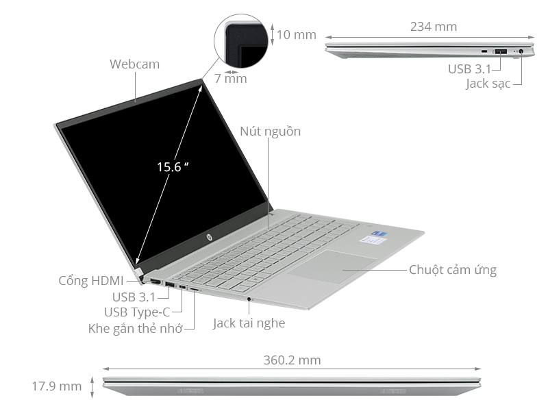 HP Pavilion 15 eg0007TU i3 1115G4/4GB/256GB/Office H&S2019//Win10 (2D9K4PA)