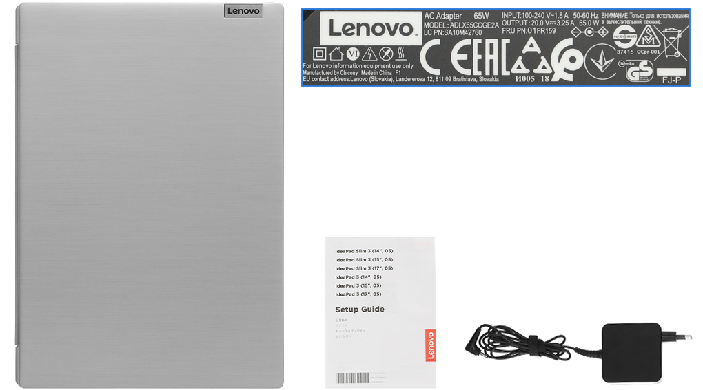 Bộ sản phẩm gồm: Sách hướng dẫn, Thùng máy, Sạc Laptop Lenovo