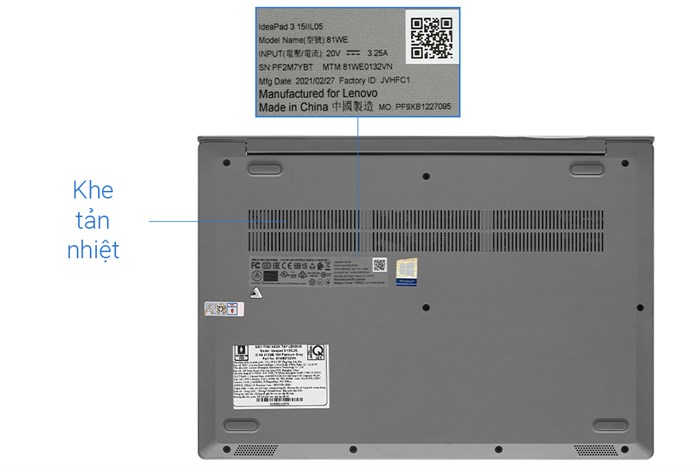 Laptop Lenovo IdeaPad Slim 3 15IIL05 i3 1005G1/4GB/512GB/Win10 (81WE0132VN) Màu Xám