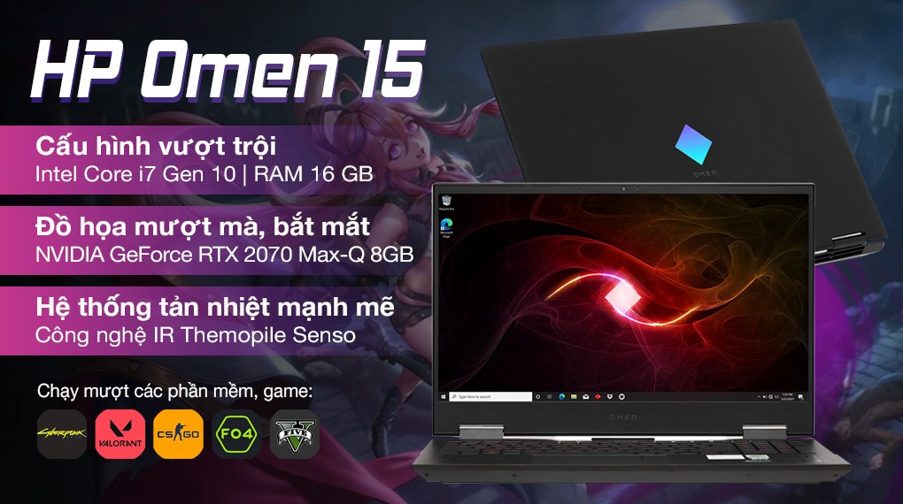 Laptop HP Omen 15 ek0078TX i7 10750H/16GB/1TB SSD/8GB RTX2070 Max-Q/300Hz/Office H&S2019/Win10 (26Y68PA)