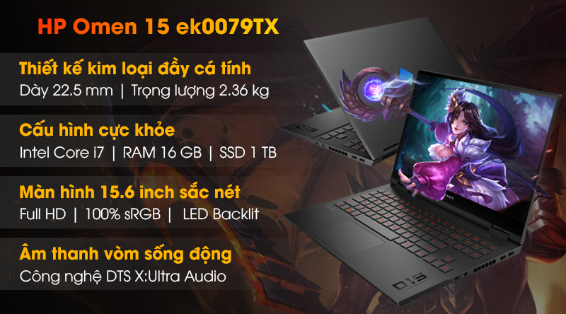 Laptop HP Omen 15 ek0079TX i7 10750H/16GB/1TB SSD/6GB RTX2060/300Hz/Office H&S2019/Win10 (26Y69PA)