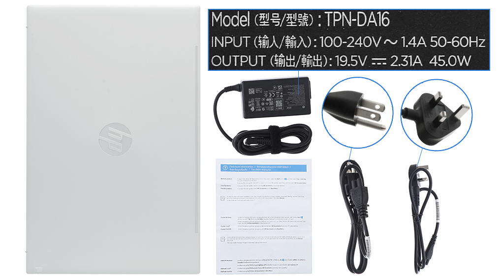 Bộ sản phẩm gồm: Dây nguồn ( 2 dây ) , Sách hướng dẫn, Thùng máy, Sạc Laptop HP