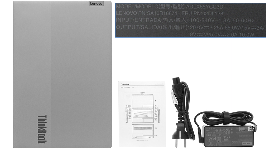 Bộ sản phẩm gồm: Dây nguồn, Sách hướng dẫn, Thùng máy, Sạc Laptop Lenovo
