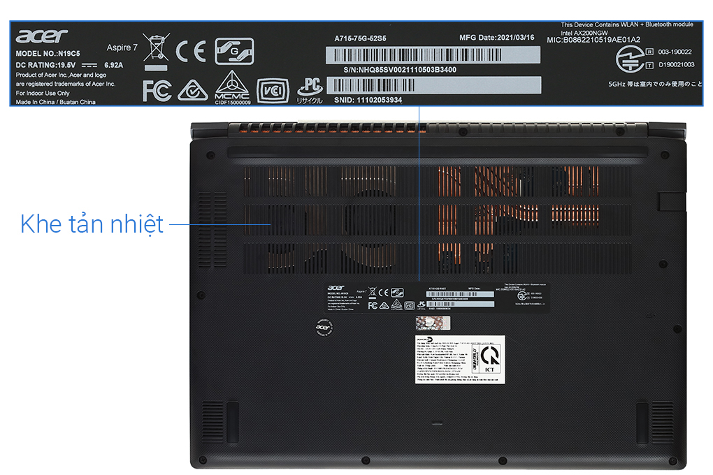 Laptop Acer Aspire 7 Gaming A715 75G 52S5 i5 9300H/8GB/512GB/4GB GTX1650Ti/Balo/Win10 (NH.Q85SV.002) Màu Đen