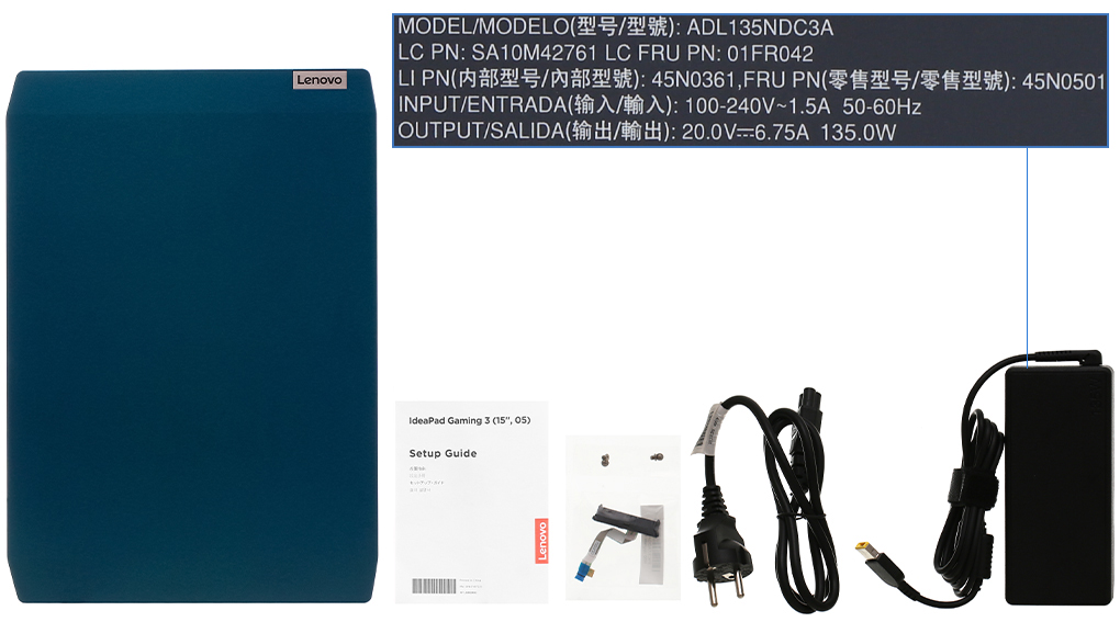 Bộ sản phẩm gồm: Dây nguồn, Sách hướng dẫn, Adapter sạc, Sạc Laptop Lenovo