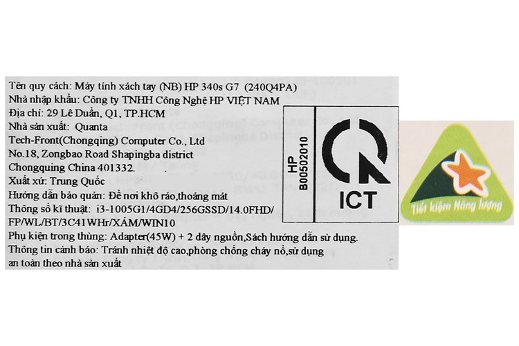 Laptop HP 340s G7 i3 1005G1/4GB/256GB/Win10 (240Q4PA) Màu Xám