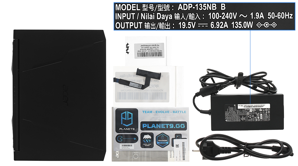 Bộ sản phẩm gồm: Dây nguồn, Sách hướng dẫn, Balo ( Trong thùng máy ) , Thùng máy, Sạc Laptop Acer