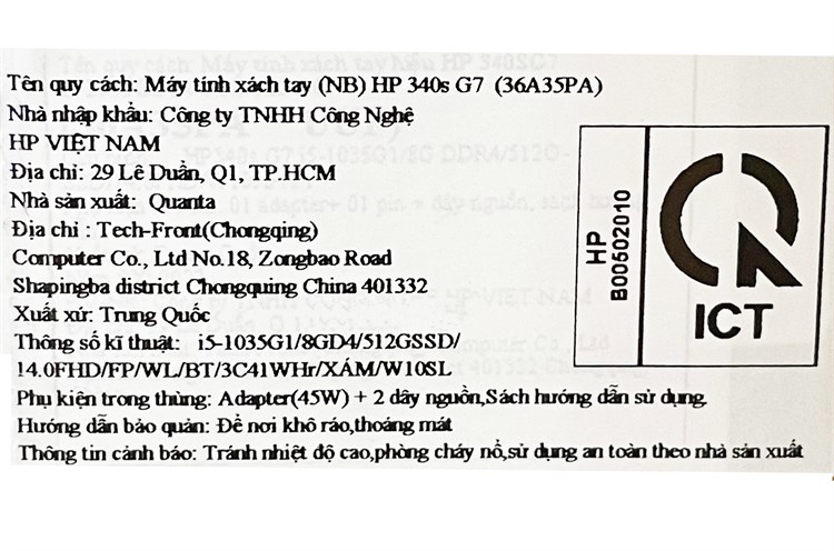 Laptop HP 340s G7 i5 1035G1/8GB/512GB/Win10 (36A35PA) Màu Xám