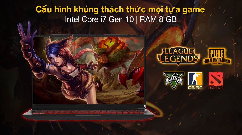 Laptop MSI GF75 Thin 10SCXR i7 10750H/8GB/512GB/4GB GTX1650/144Hz/Balo/Chuột/Win10 (068VN)