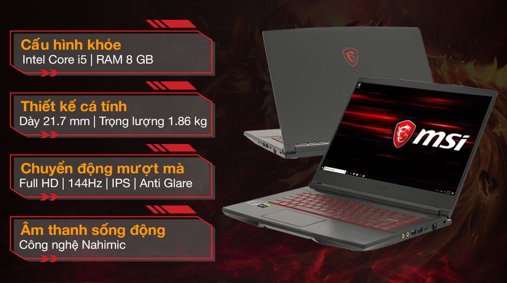 Bán Laptop MSI GF63 10SC i5 10300H 8GB/512GB/4GB GTX1650/144Hz
