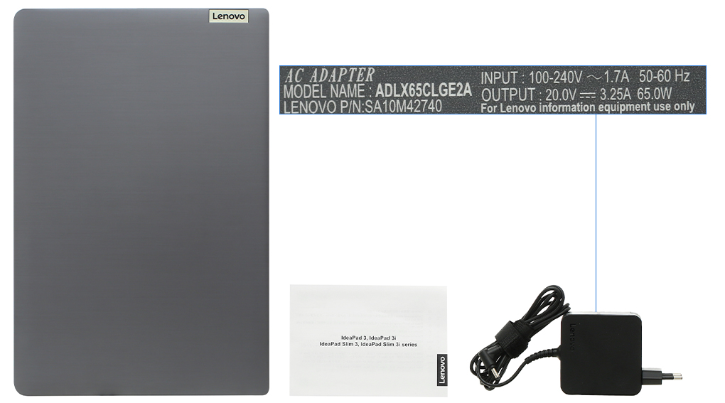 Bộ sản phẩm gồm: Sách hướng dẫn, Thùng máy, Sạc Laptop Lenovo