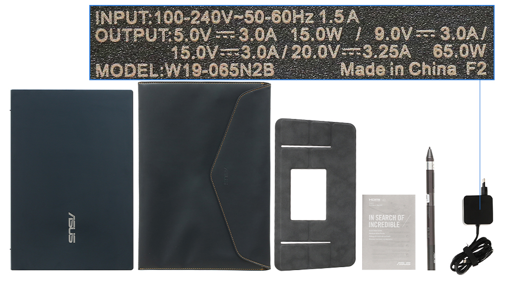 Bộ sản phẩm gồm: Bao da, Bút cảm ứng, Thùng máy, Sạc Laptop Asus