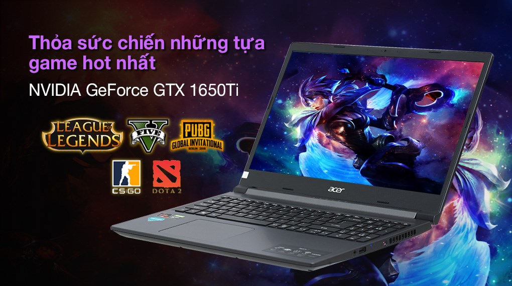Laptop Acer Aspire 7 Gaming A715 41G R150 R7 3750H/8GB/512GB/4GB GTX1650Ti/Balo/Win10 (NH.Q8SSV.004)