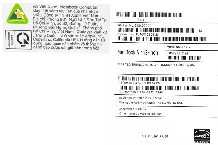 Laptop Apple MacBook Air M1 2020 16GB/256GB/7-core GPU (Z127000DE) Màu Bạc