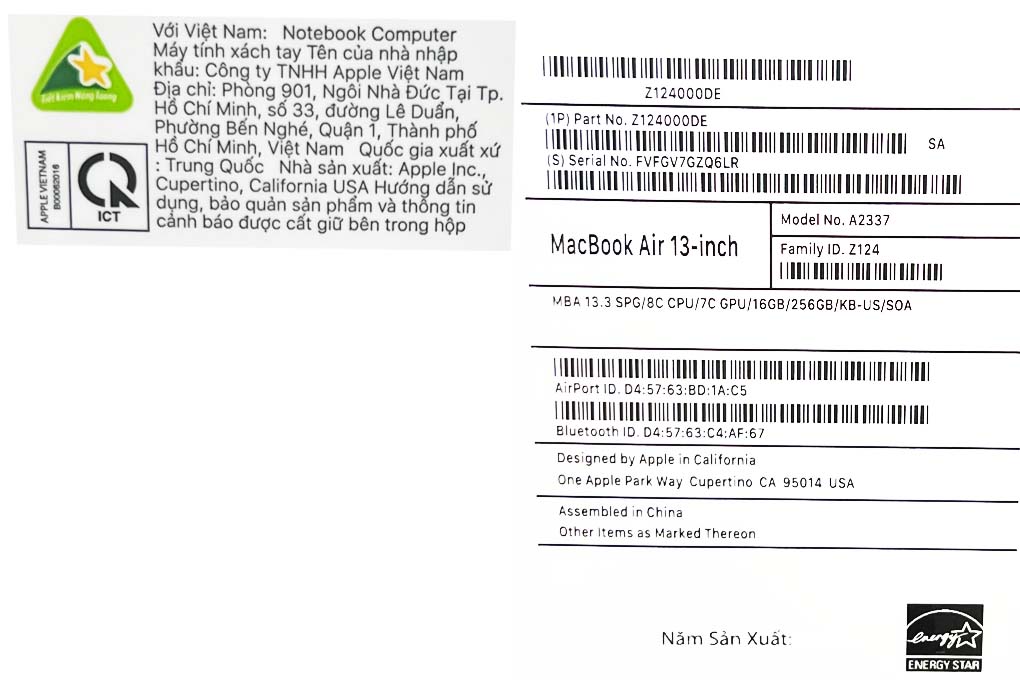 Laptop Apple MacBook Air M1 2020 16GB/256GB/7-core GPU (Z12A0004Z) Màu Vàng đồng