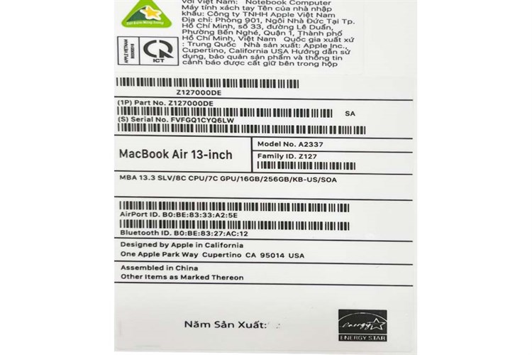 Laptop Apple MacBook Air M1 2020 16GB/256GB/7-core GPU (Z127000DE) Màu Bạc