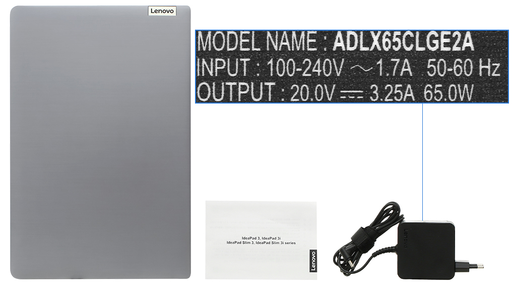 Bộ sản phẩm gồm: Sách hướng dẫn, Thùng máy, Sạc Laptop Lenovo