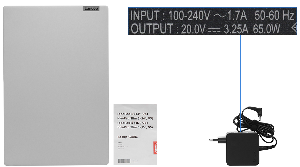 Bộ sản phẩm gồm: Sách hướng dẫn, Thùng máy, Sạc Laptop Lenovo