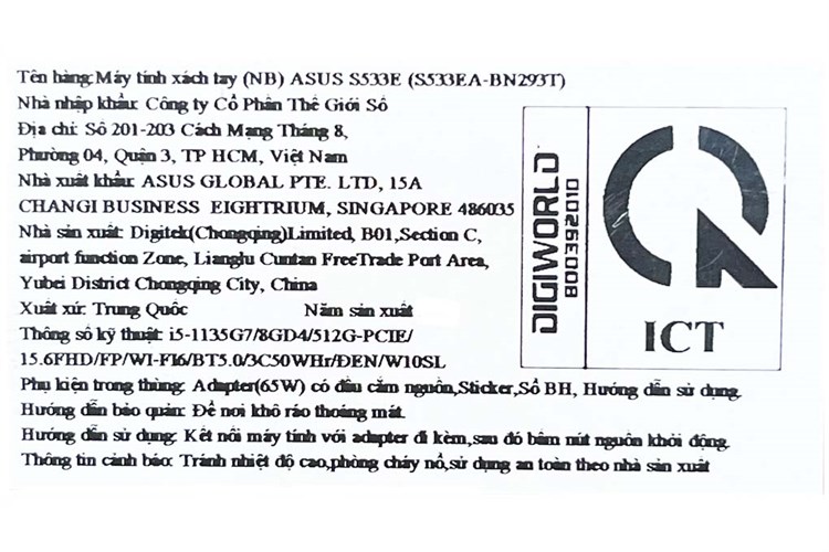 Laptop Asus VivoBook S533EA i5 1135G7/8GB/512GB/Win10 (BN293T) Màu Đen