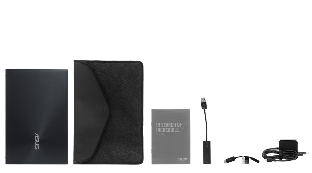 Bộ sản phẩm gồm: Sách hướng dẫn, Bao da, Thùng máy, Cáp ( Type C to 3 ) , Adapter chuyển ( 5mm ) , Sạc Laptop Asus ( USB to LAN )