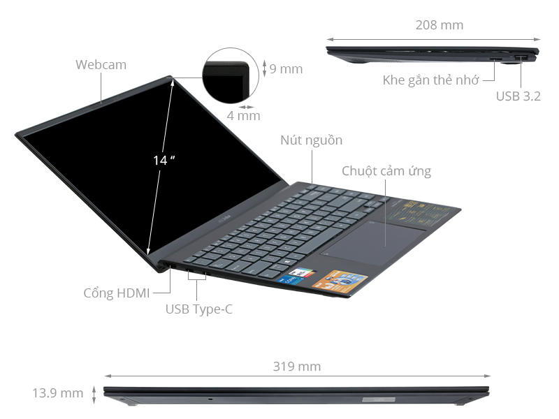 Asus ZenBook UX425EA i5 1135G7/8GB/512GB/Cáp/Túi/Win10 (KI429T)