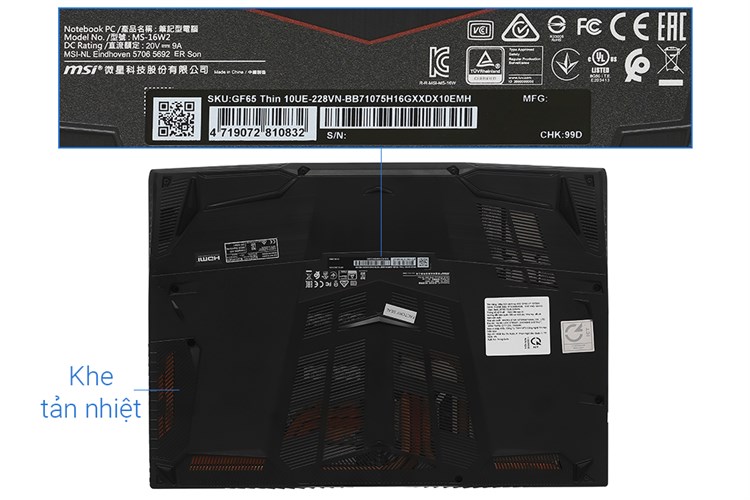 Laptop MSI Gaming GF65 10UE i7 10750H/16GB/512GB/6GB RTX3060 Max-Q/Balo/Win10 (228VN) Màu Đen