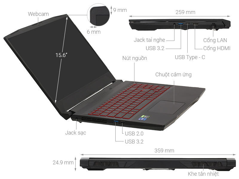Laptop MSI Katana Gaming GF66 11UC i7 11800H/8GB/512GB/4GB RTX3050/144Hz/Balo/Win10 (224VN)