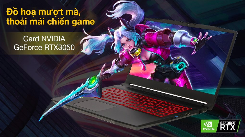 Laptop MSI Katana Gaming GF66 11UC i7 11800H/8GB/512GB/4GB RTX3050/144Hz/Balo/Win10 (224VN)