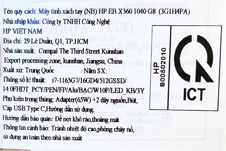 Laptop HP EliteBook X360 1040 G8 i7 1165G7/16GB/512GB/Touch/Pen/Win10 Pro (3G1H4PA) Màu Bạc