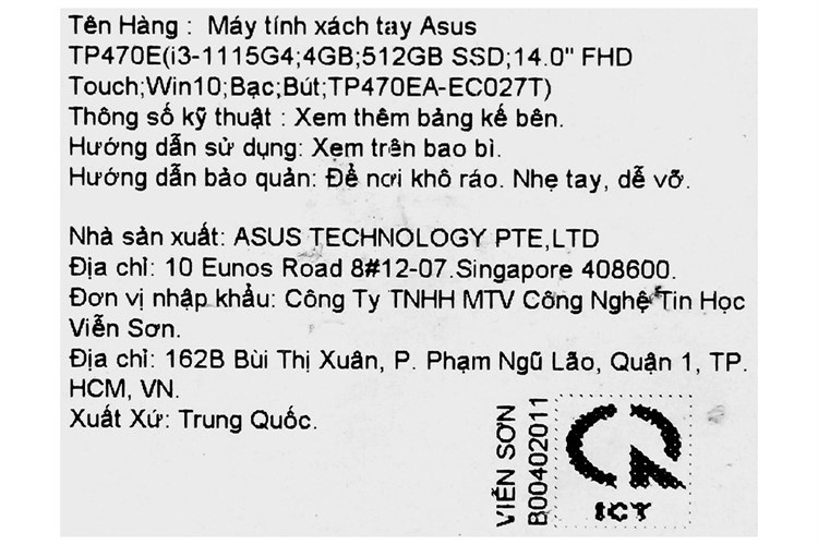 Laptop Asus VivoBook Flip TP470EA i3 1115G4/4GB/512GB/Touch/Pen/Win10 (EC027T) Màu Bạc