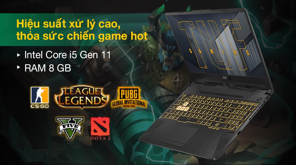 Laptop Asus TUF Gaming FX506HC i5 11400H/8GB/512GB/4GB RTX3050/144Hz/Win10 (HN002T)