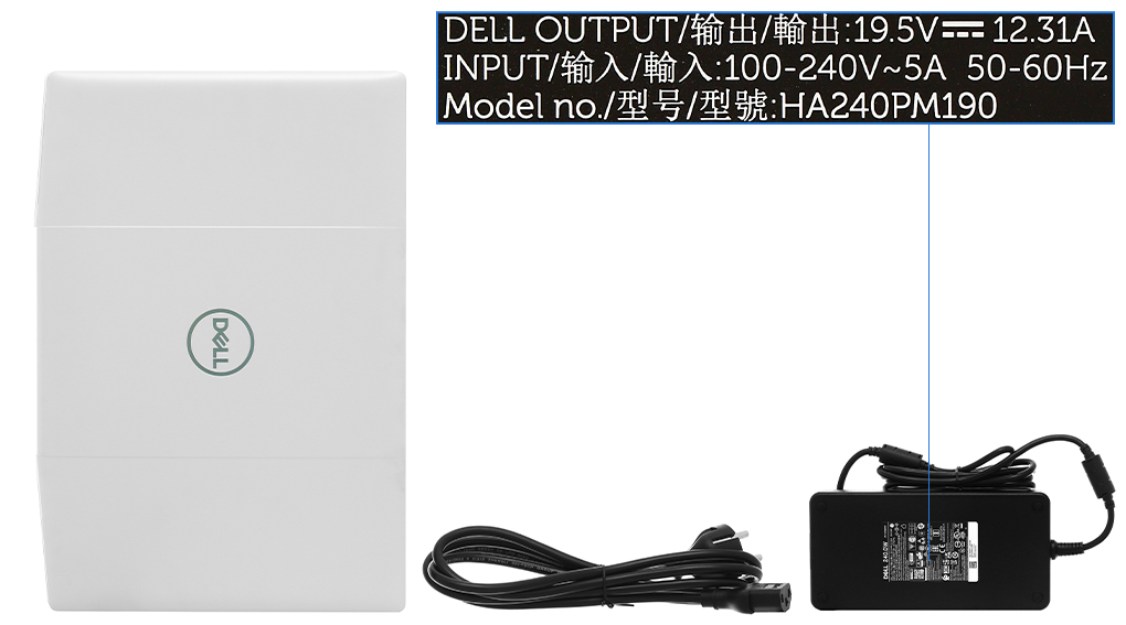 Bộ sản phẩm gồm: Dây nguồn, Sách hướng dẫn, Thùng máy, Sạc Laptop Dell