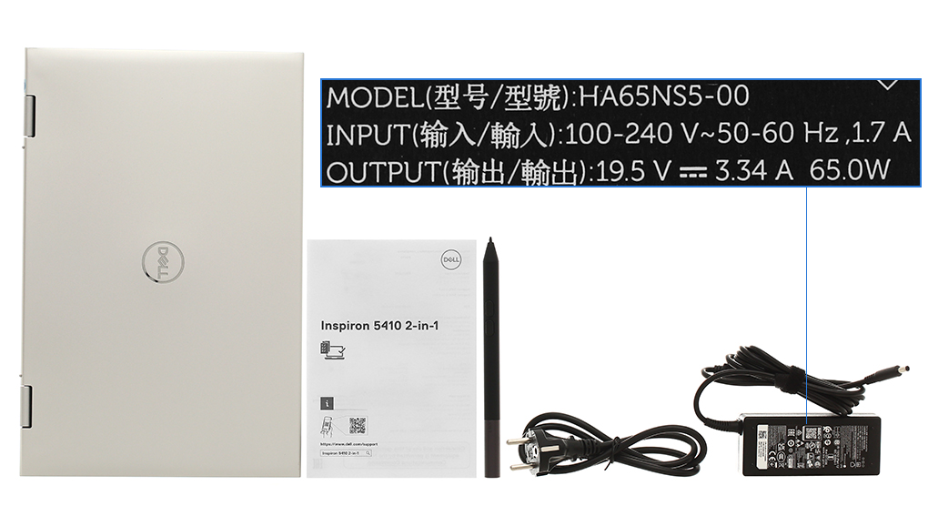 Bộ sản phẩm gồm: Dây nguồn, Sách hướng dẫn, Bút cảm ứng, Thùng máy, Sạc Laptop Dell