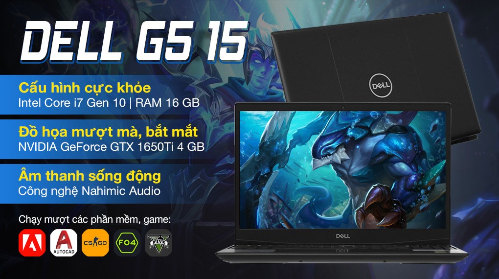 Laptop Dell Gaming G5 15 5500 i7 10750H/16GB/512GB/4GB GTX1650Ti/120Hz/Win10 (70252797)