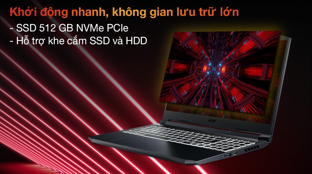 Laptop Acer Nitro 5 Gaming AN515 57 74NU i7 11800H/8GB/512GB/4GB RTX3050Ti/144Hz/Win10 (NH.QD9SV.001.)