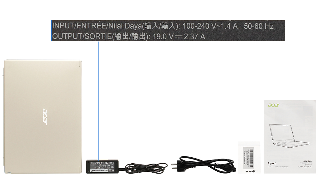 Bộ sản phẩm gồm: Sách hướng dẫn, Thùng máy, Sạc Laptop Acer