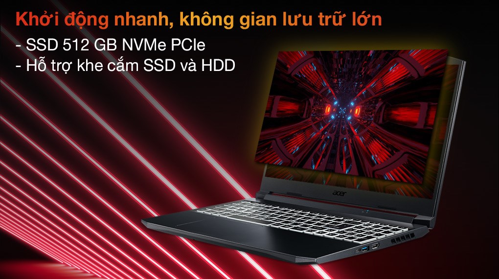 Laptop Acer Nitro 5 Gaming AN515 57 727J i7 11800H/8GB/512GB/4GB RTX3050Ti/144Hz/Win10 (NH.QD9SV.005)