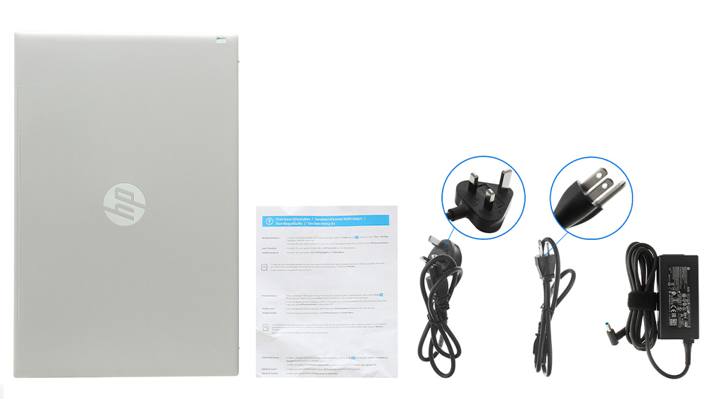 Bộ sản phẩm gồm: Dây nguồn ( 2 dây ) , Sách hướng dẫn, Thùng máy, Sạc Laptop HP