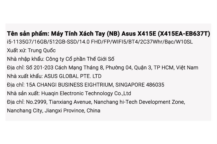 Laptop Asus VivoBook X415EA i5 1135G7/8GB/512GB/Win10 (EB637T) Màu Bạc