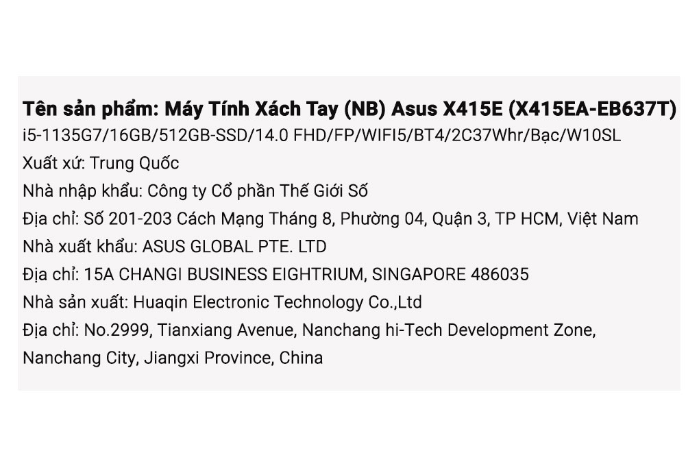 Laptop Asus VivoBook X415EA i5 1135G7/8GB/512GB/Win10 (EB637T) Màu Bạc