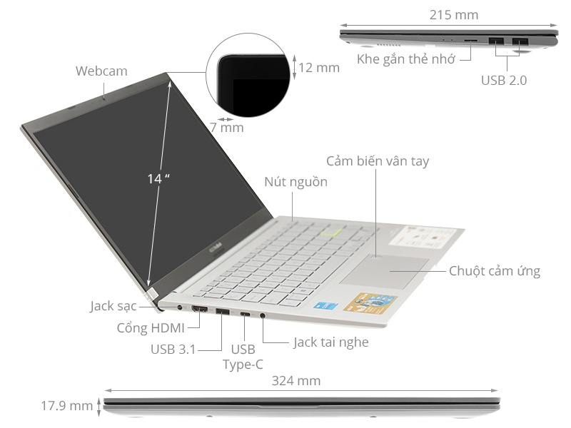 Laptop Asus VivoBook A415EA i3 1115G4/8GB/512GB/Win10 (EB559T)